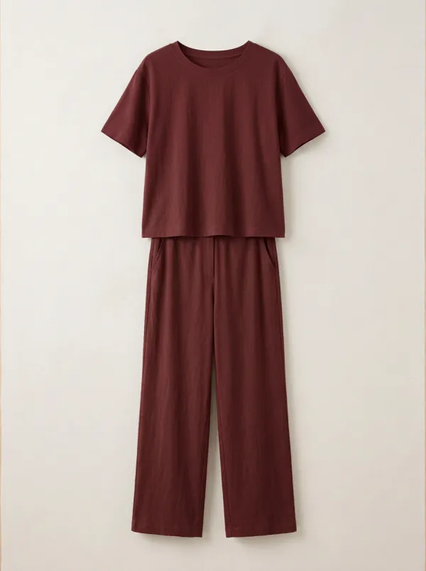 Women's Boxy Crewneck Top And Straight-Leg Trouser Lounge Set