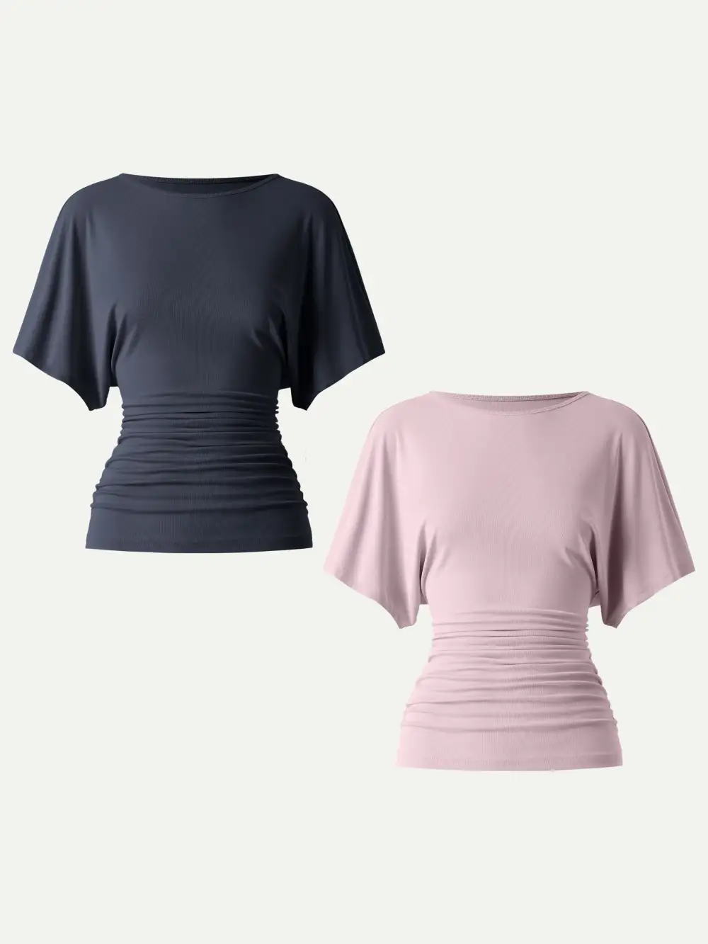 Boatneck Batwing Sleeve Side Ruched Top
