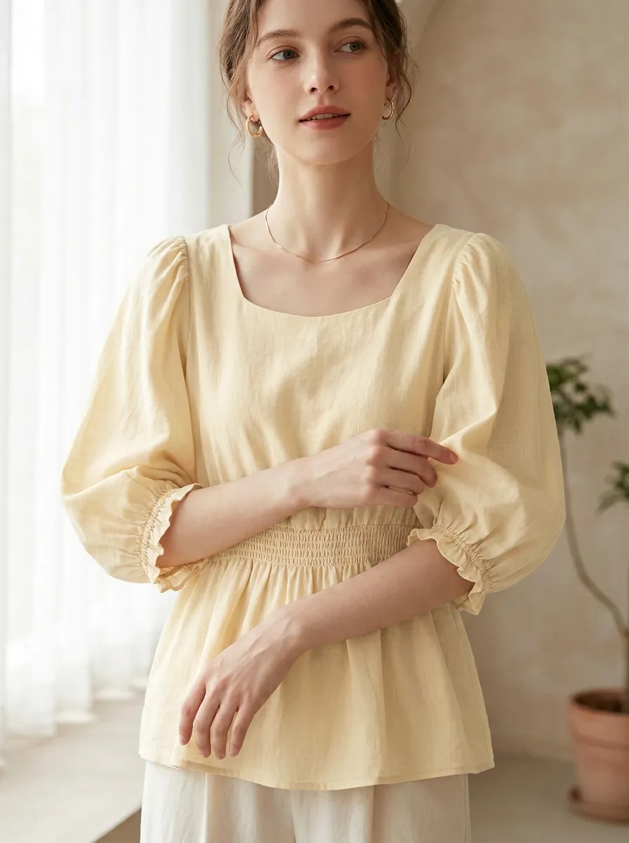 Smocked Women's Puff-Sleeve Blouse