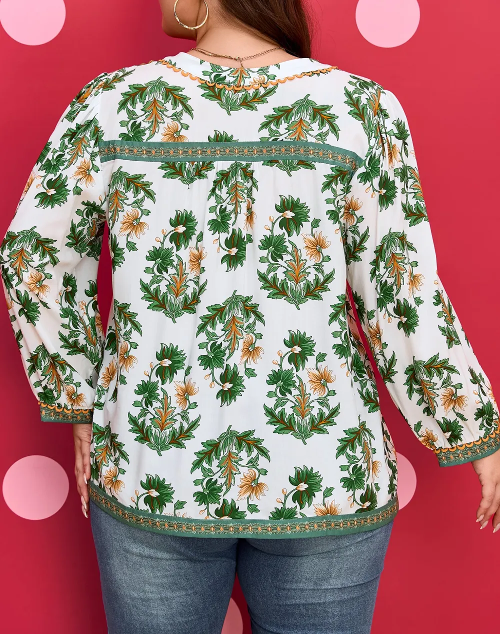 Women's Floral Print Patchwork Three Quarter Sleeve Top