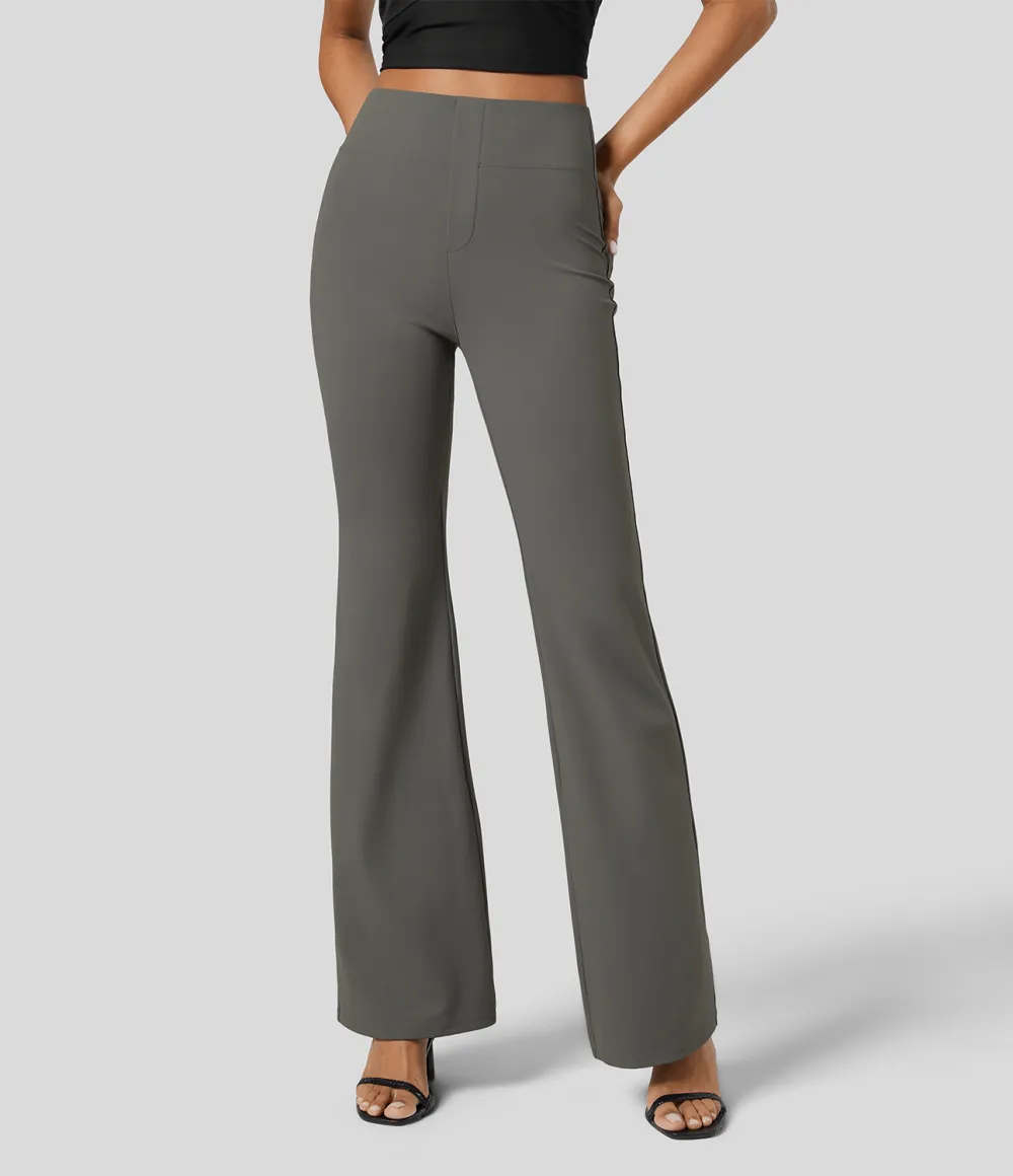  High Waisted Back Side Pocket Slight Flare Work Pants