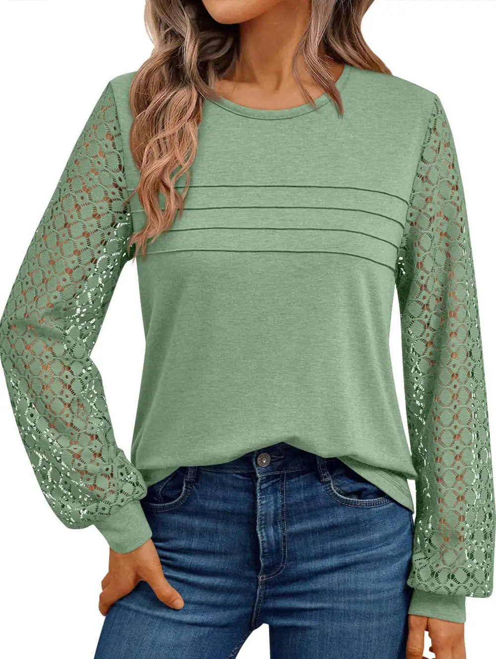 Crew Neck Openwork Patch Top