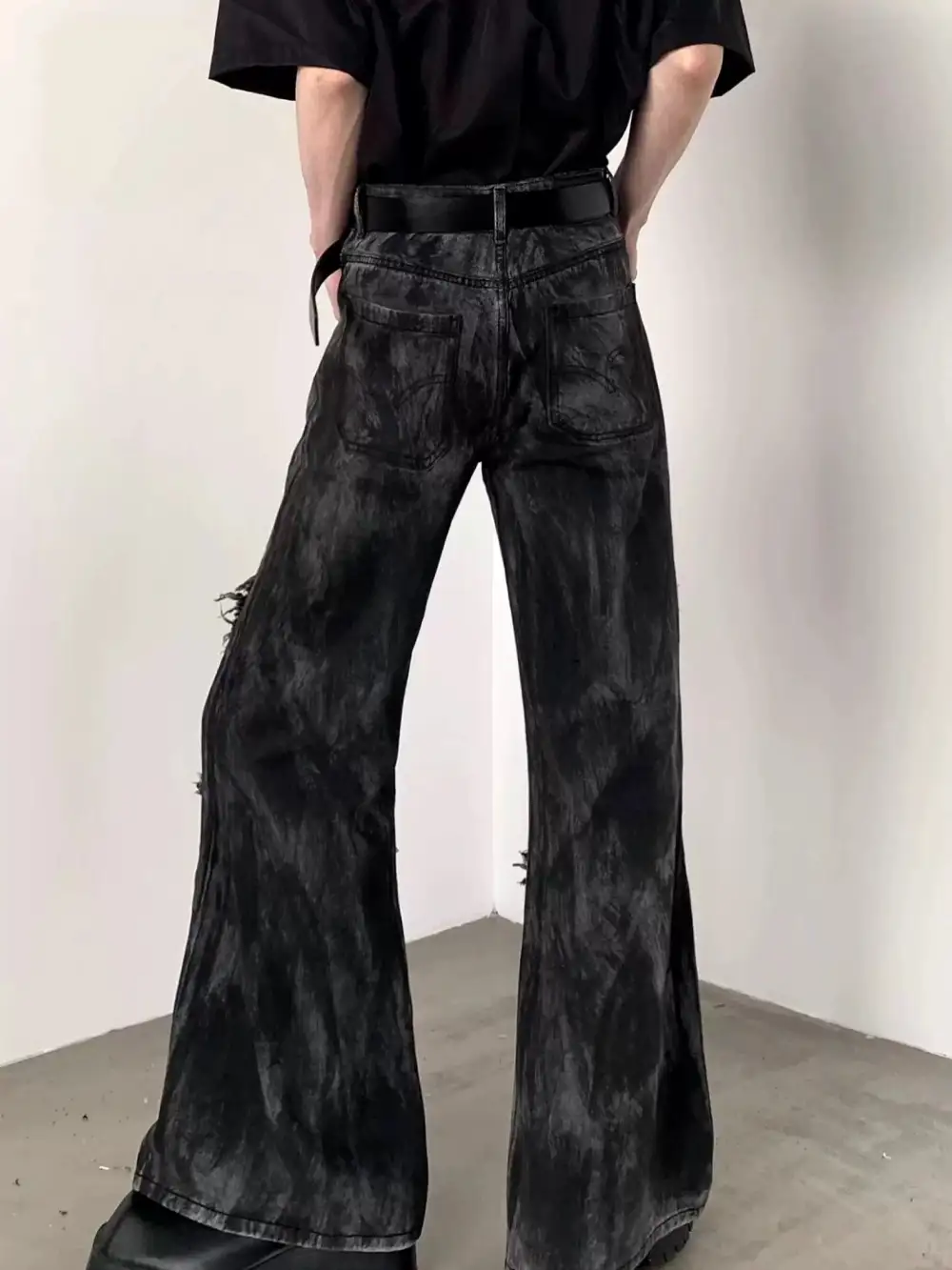 Flared Distressed Raw-Hem Jeans