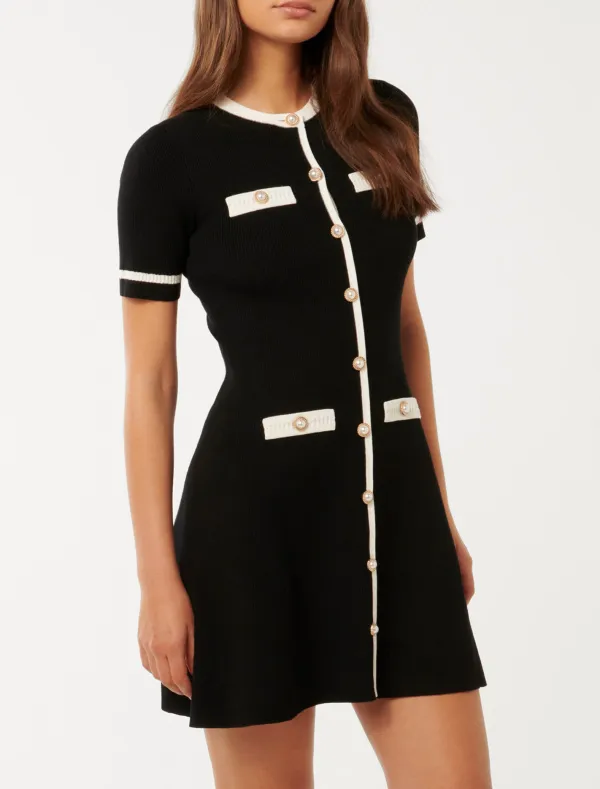 Contrast Knit Mini Dress