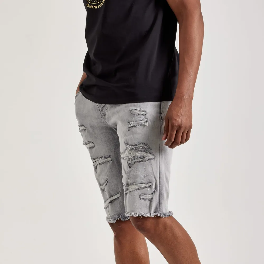 Relaxed Basic Distressed Denim Shorts
