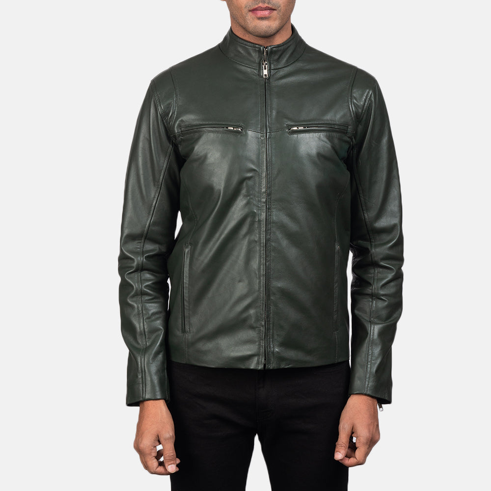 Men's Panel Detail Biker Leather Jacket