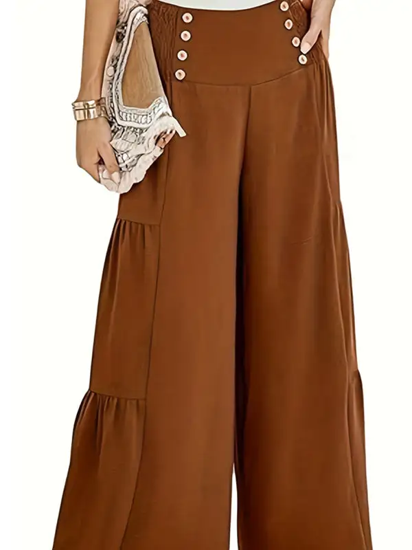 Women's High Waist Flared Pleated Patchwork Pants