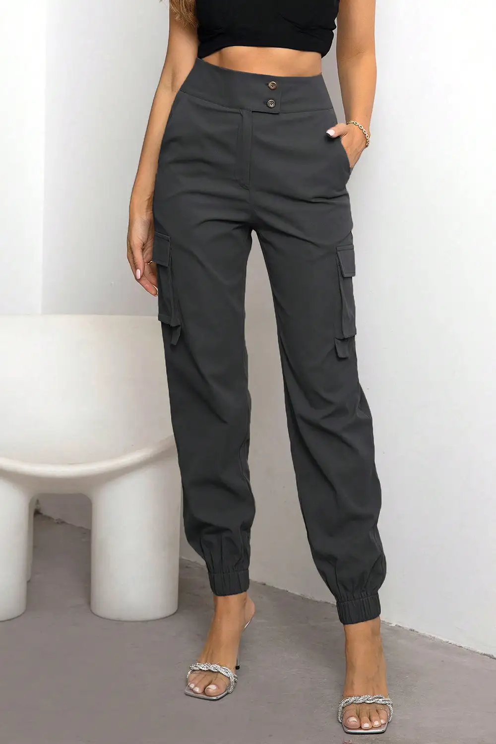 High Waist Pocketed Everyday Lightweight Cargo Pants