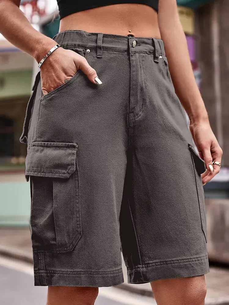 Elastic Waist Denim Shorts