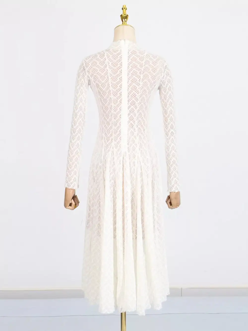 Lace Mock Neck Long Sleeve Maxi Dress