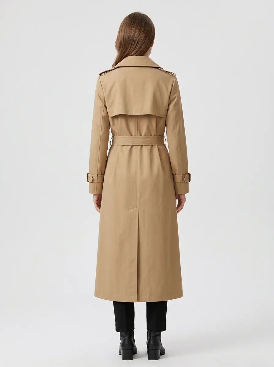 Women's Double-Breasted Printed Classic Long Trench Coat