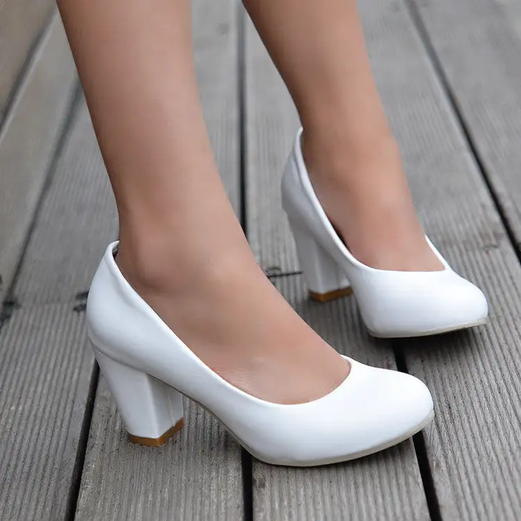 Round Toe Chunky Heel Pumps