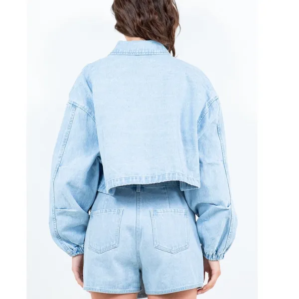Drawstring Waist Crop Denim Jacket