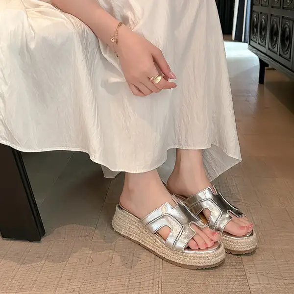 Open Toe Wedge Slide Sandals