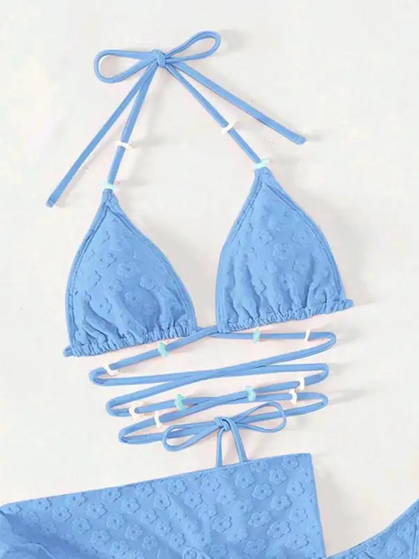 Layered Floral Lace Pattern Bikini Swim Set