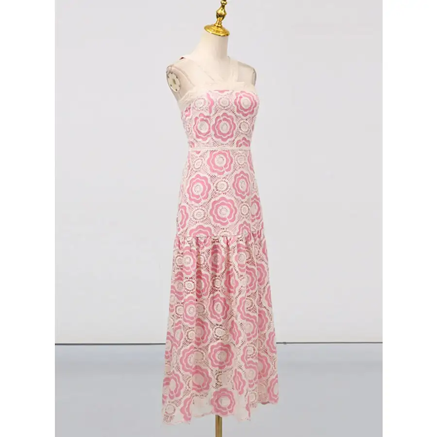 Lace Sleeveless Tiered Midi Dress