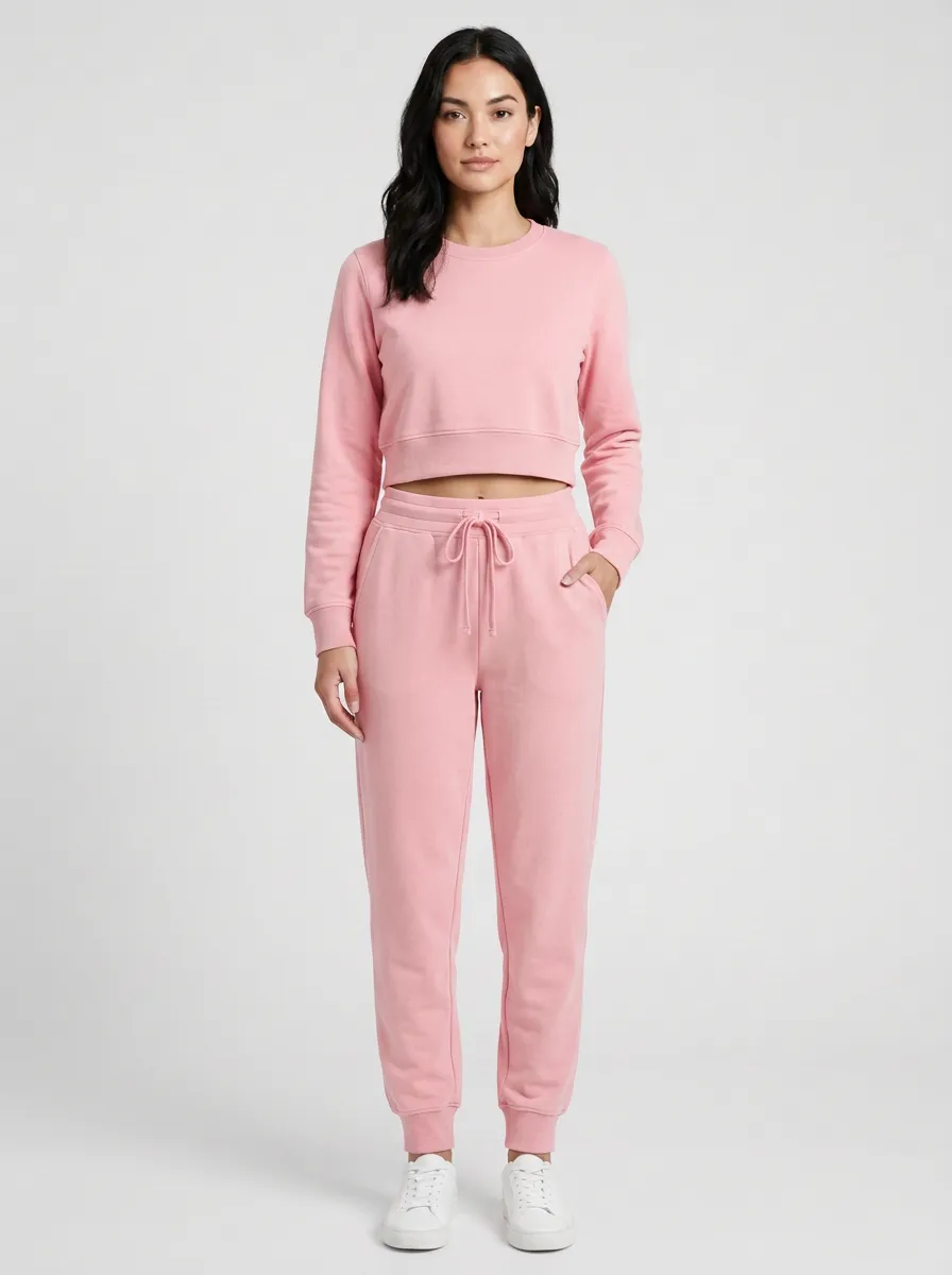 Women's Cropped Crewneck High-Rise Jogger Set