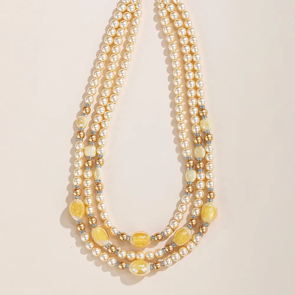 Classic Pearl Beaded Multi Strand Necklace