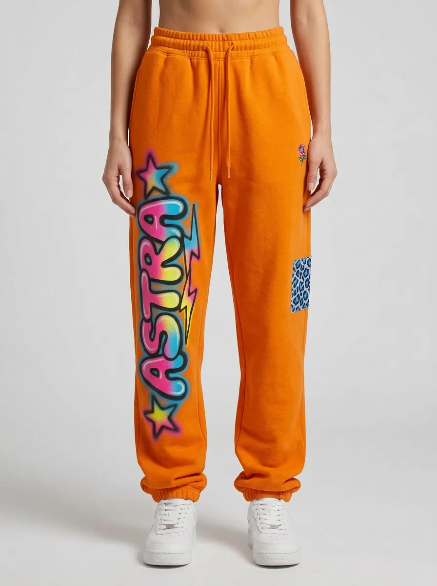 Unisex Streetwear Graffiti Leopard Star Patch Sweatpants