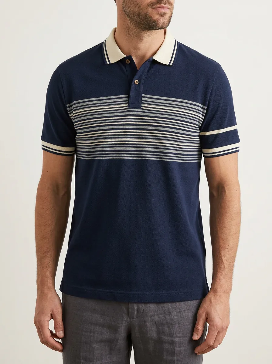 Men's Classic Comfort Stripe Detail Printed Polo Shirt