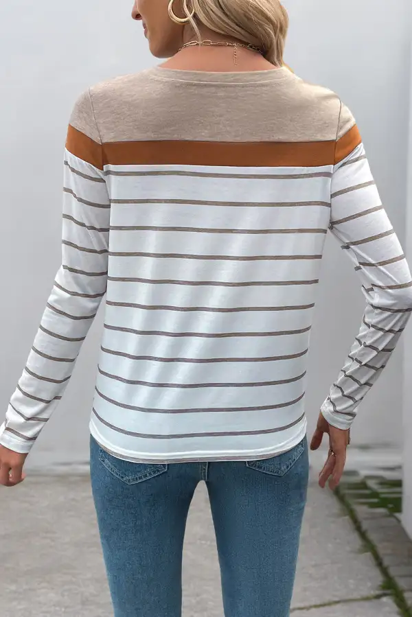 Women's Striped Colorblock Round Neck T-Shirt