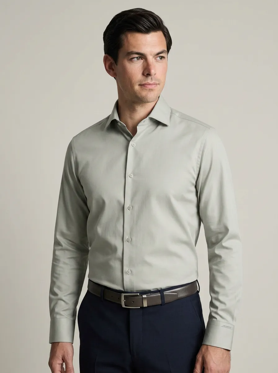Men's Non-Iron Cotton Solid Sage Green Long Sleeve Shirt