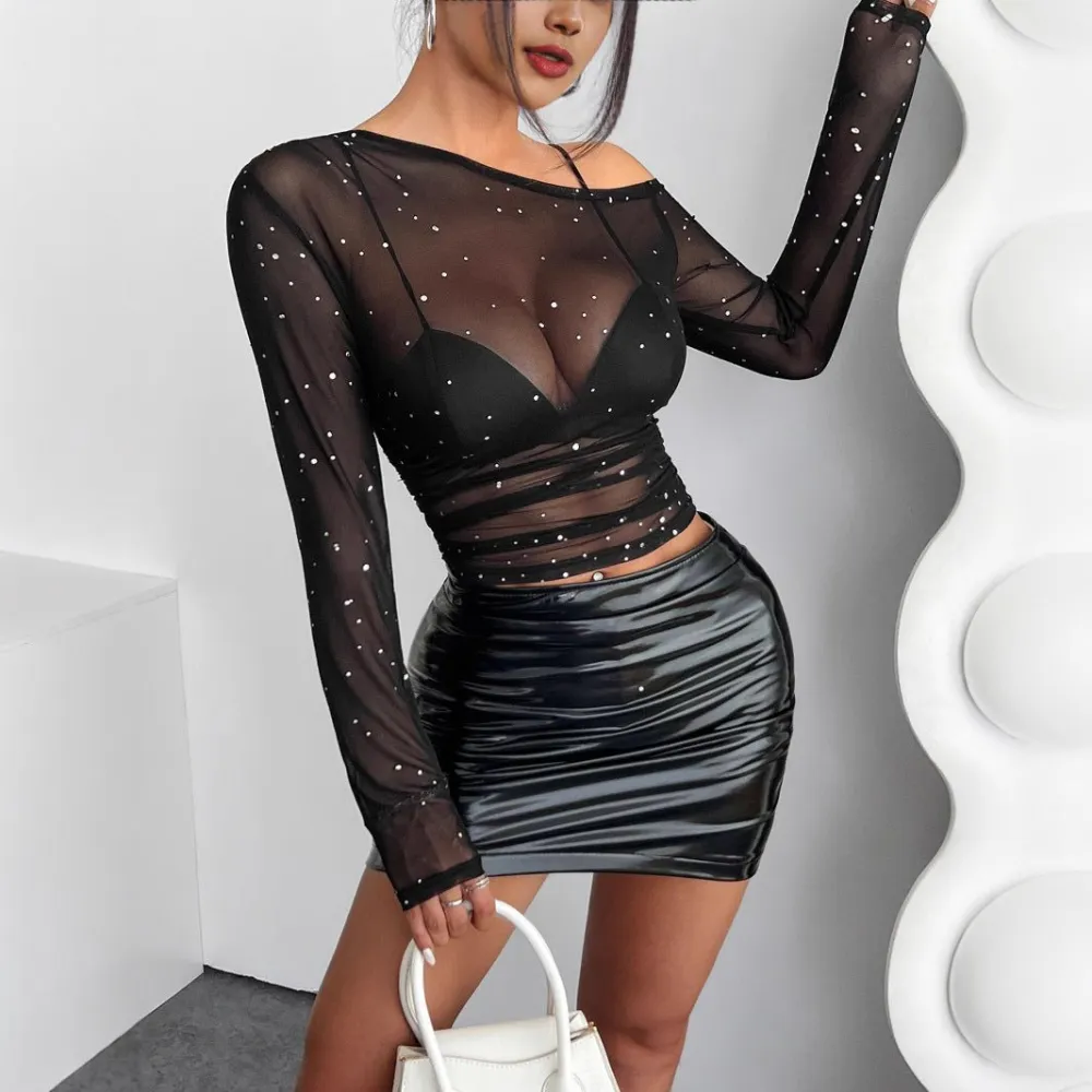 Sequin Asymmetrical Neck Blouse
