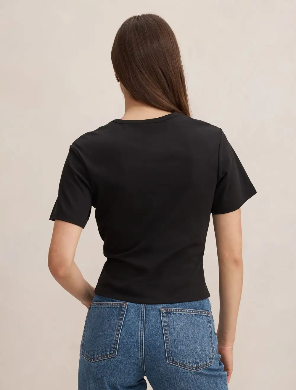 Black Twisted Waist Short Sleeve Form-Fitting Top