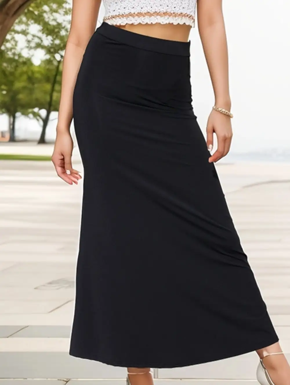 Pleated Hip Maxi Skirt