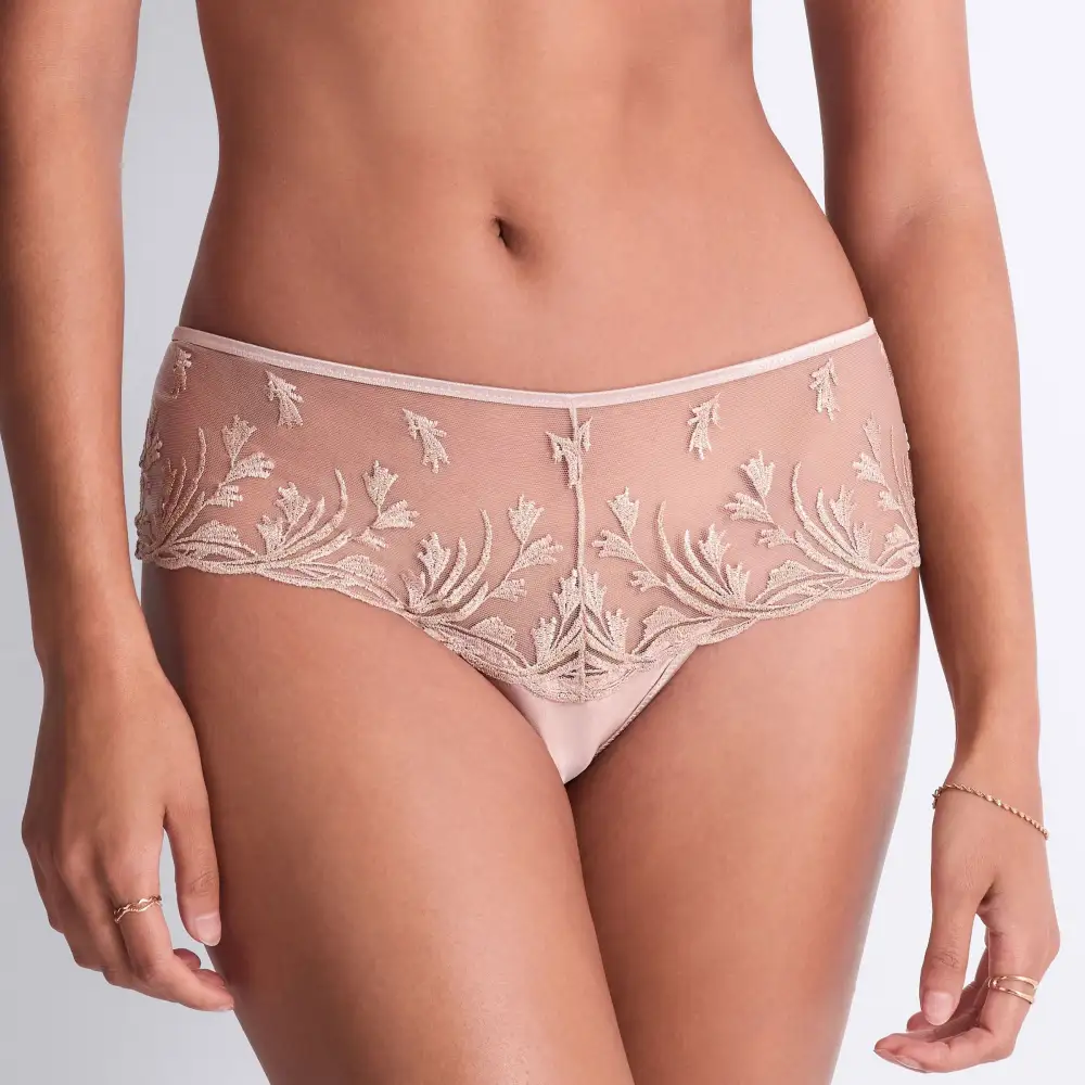 Women's High Cut Seamless Elastic Waistband Cotton Gusset Embroidery Cotton Floral Print Rhinestone Detail Shimmer Detail Second Skin Soft Fabric Stretch Fit Boxer Panty