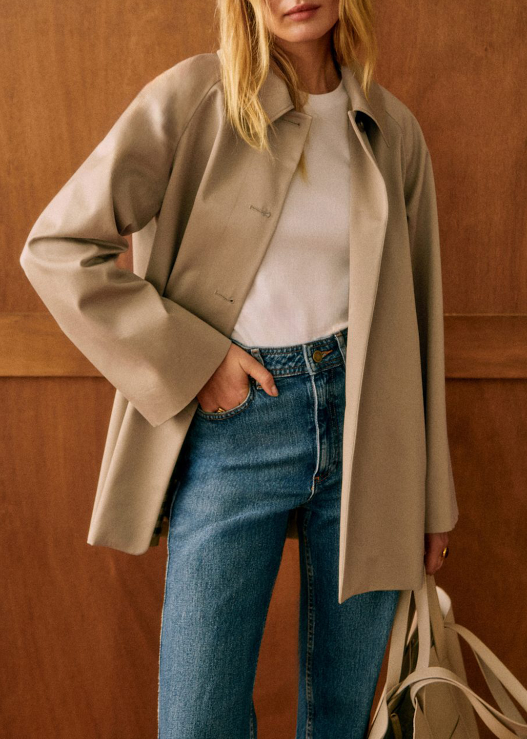 Light Beige Mid-Length Oversize Trench Coat