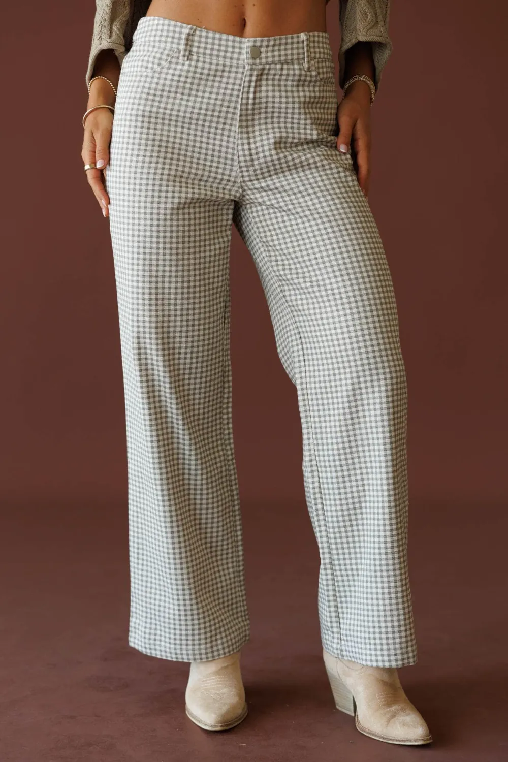 Gingham High-Rise Mid-Rise Wide-Leg Pants
