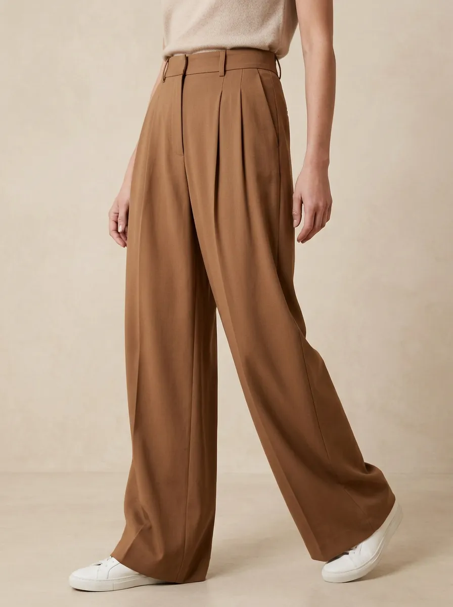 Wide-Leg High-Rise Pleated Casual Casual Wide Leg Pants