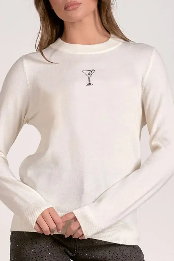 Women's Black Martini Graphic Knit Sweater