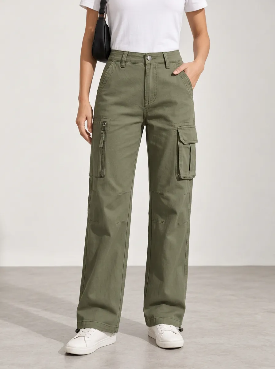 Women's Multi-Pocket Clean Line Cargo Straight Leg Pants