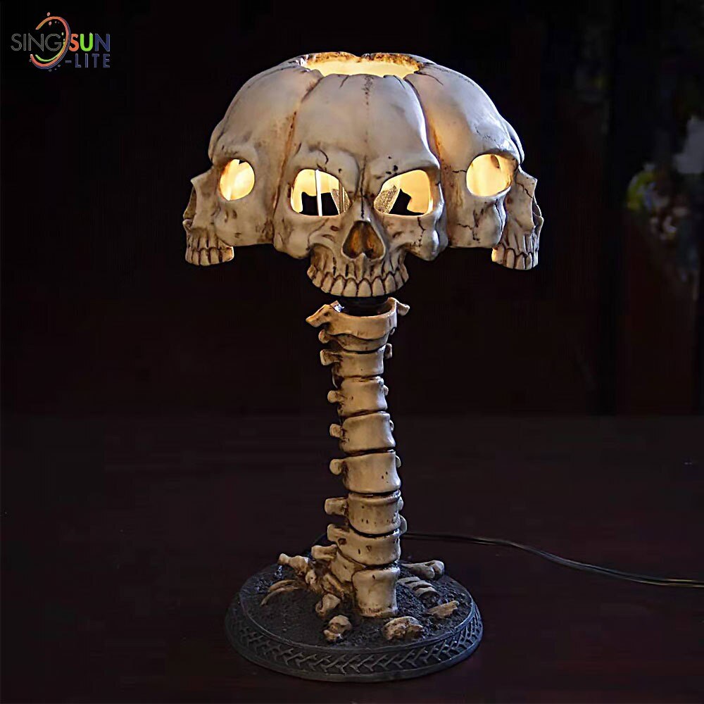 Halloween Luminous Skull Night Light Creative Resin Skull Table Lamp Home Office Decor Desktop Ornament Halloween Party Decora