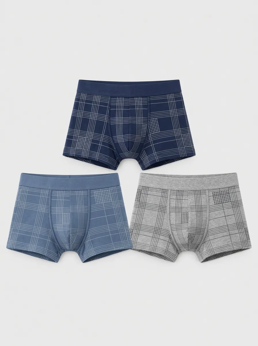 Men's Grey Plaid Boxer Briefs 3-Pack