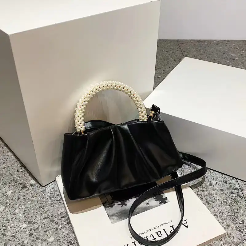 Compact Pearl Pleated Clutch Bag
