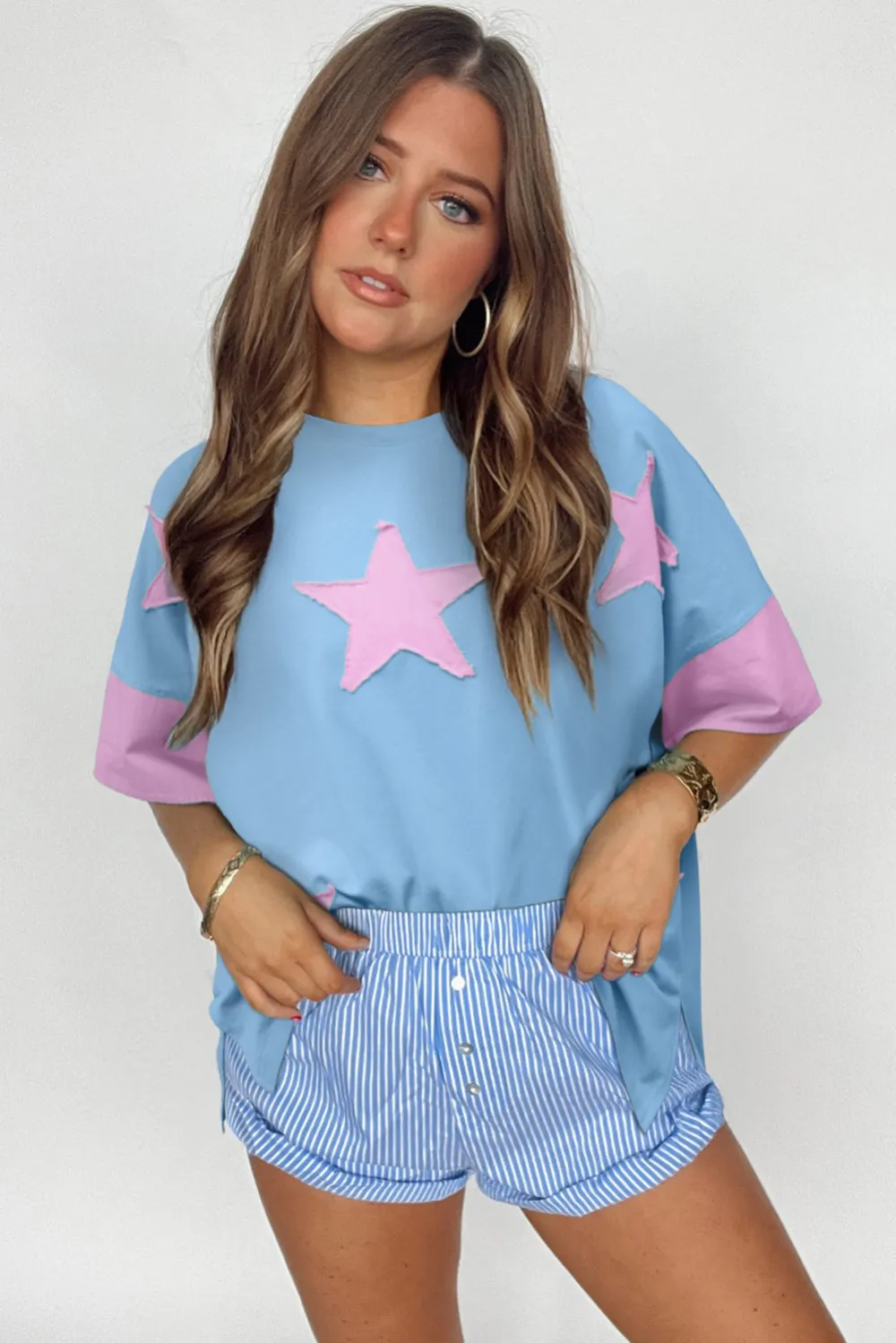 Myosotis Frayed Denim Star Patched Tee