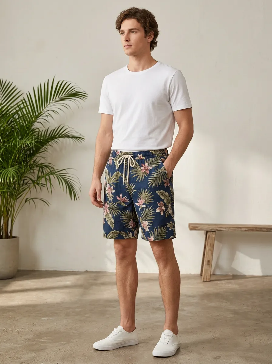 Men's Palm Leaf Floral Printed Shorts
