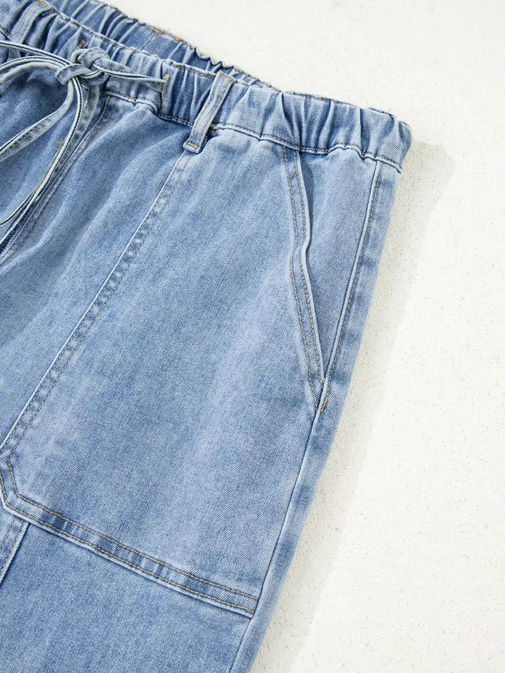 Wide Leg Raw Hem Drawstring Denim Jeans