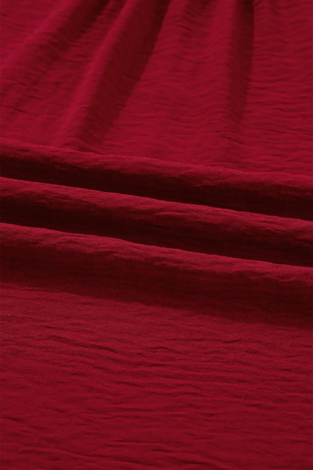 Burgundy Notched Neck Shirred Cuff Long Sleeve Blouse
