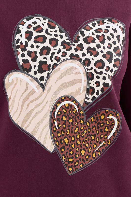 Burgundy Red Triple Heart Print Sweatshirt detail 3
