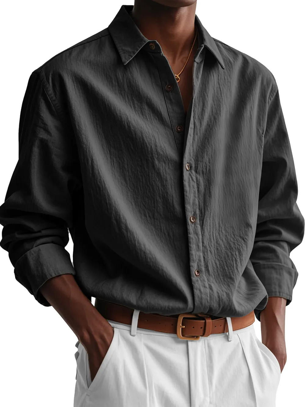Garment Washed Pleated Front Shirt