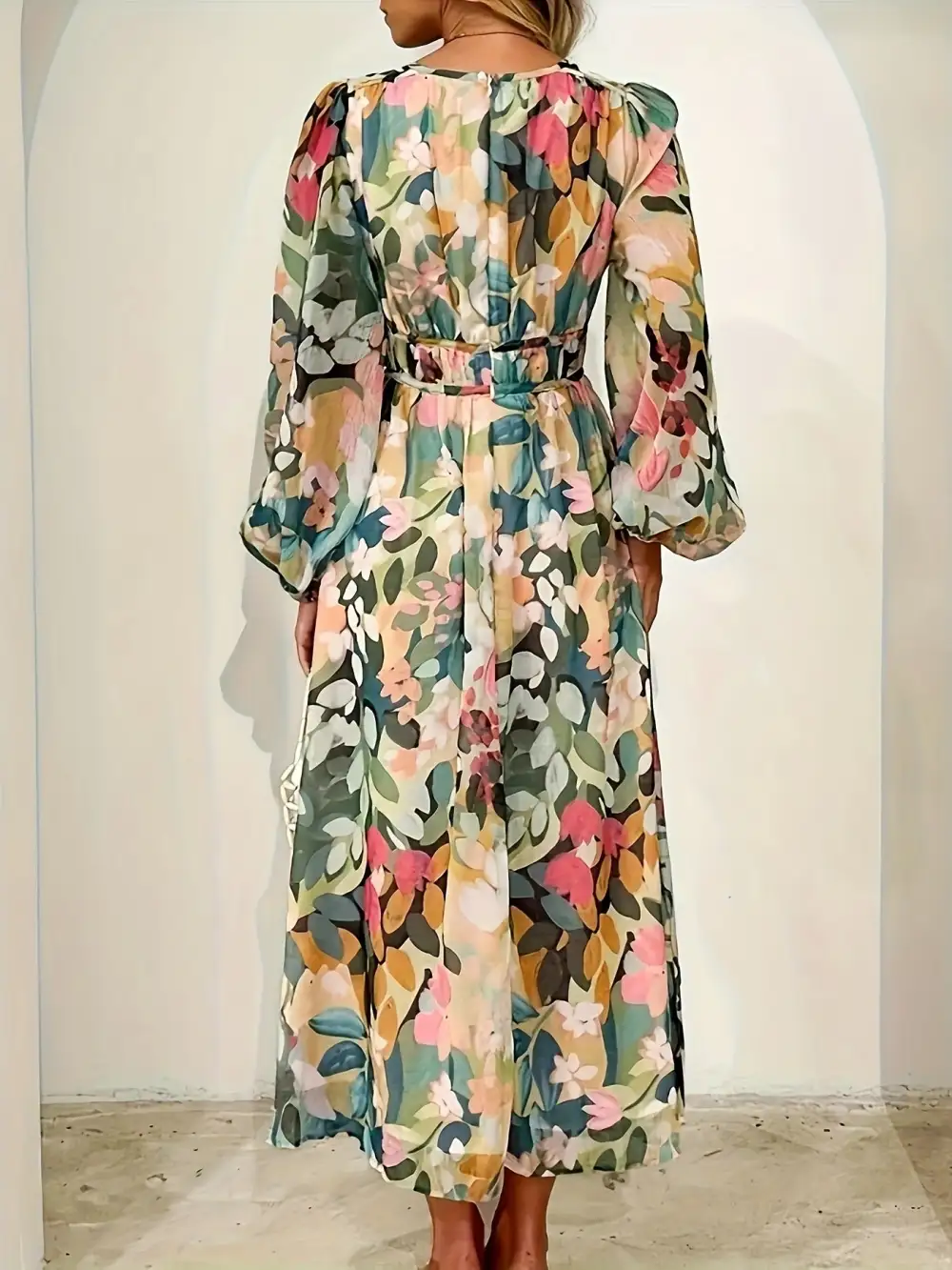 Print Long Sleeve Midi Dress