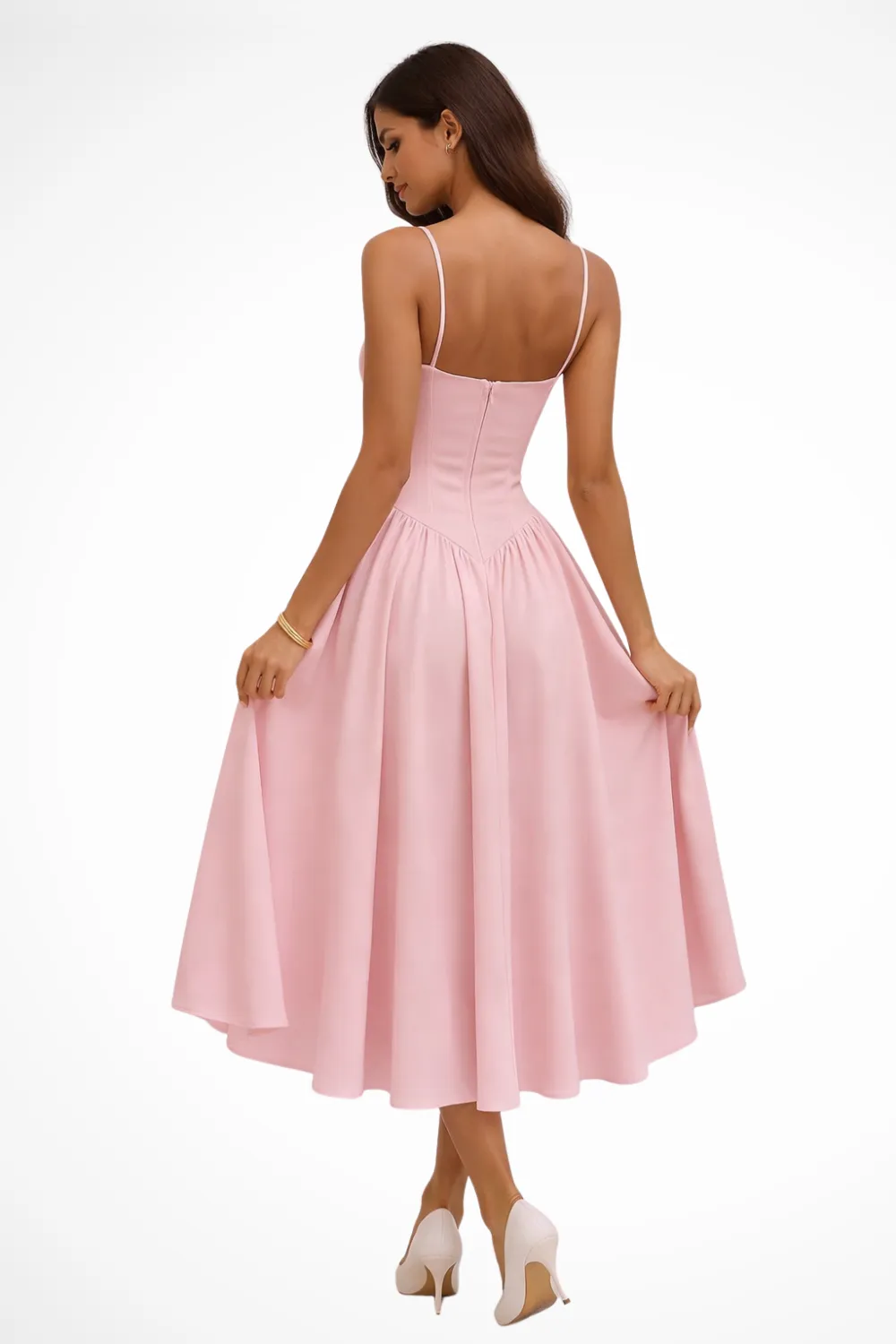  Refined Corset Bodice Line Midi Dress