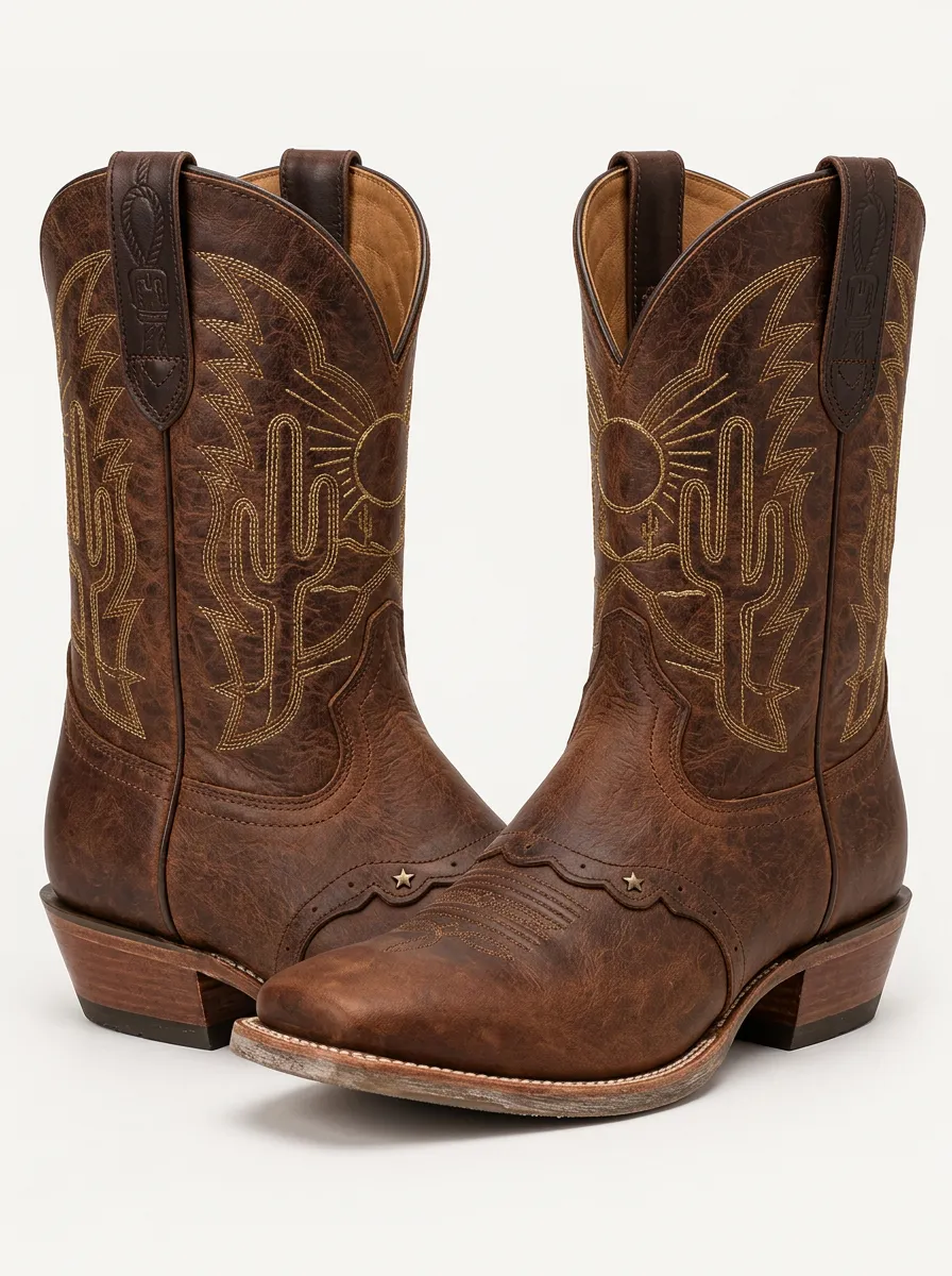 Men's Red Leather Cowboy Boots with Heritage Styling