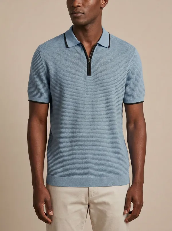 Ribbed Zip-Neck Men's Polo Shirt