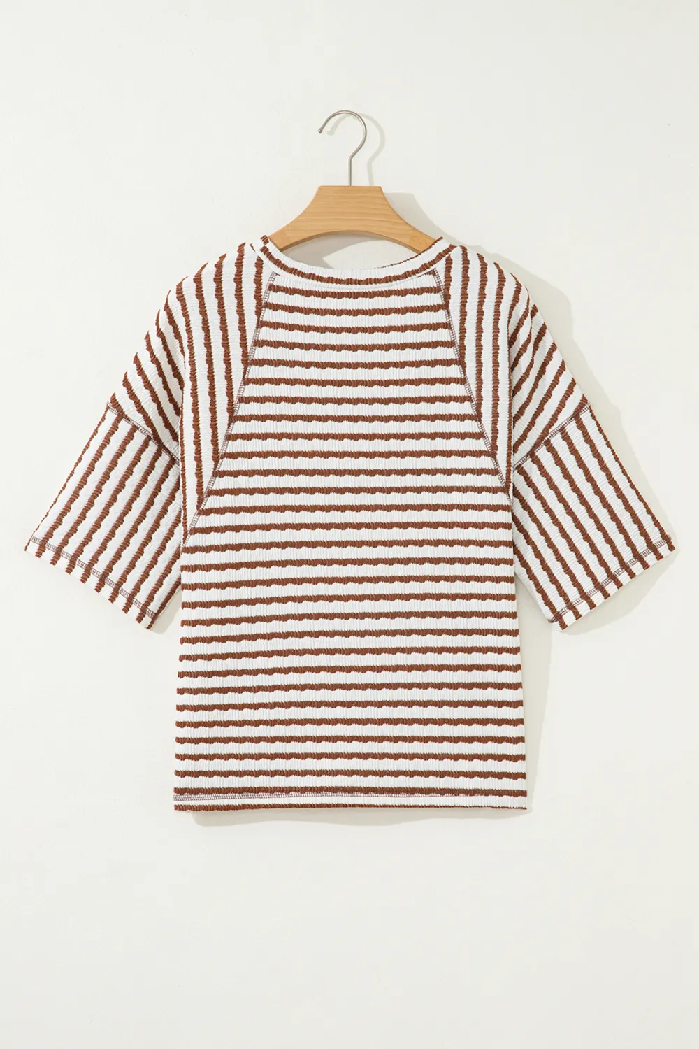 Brown Stripe Textured Knit Split Top