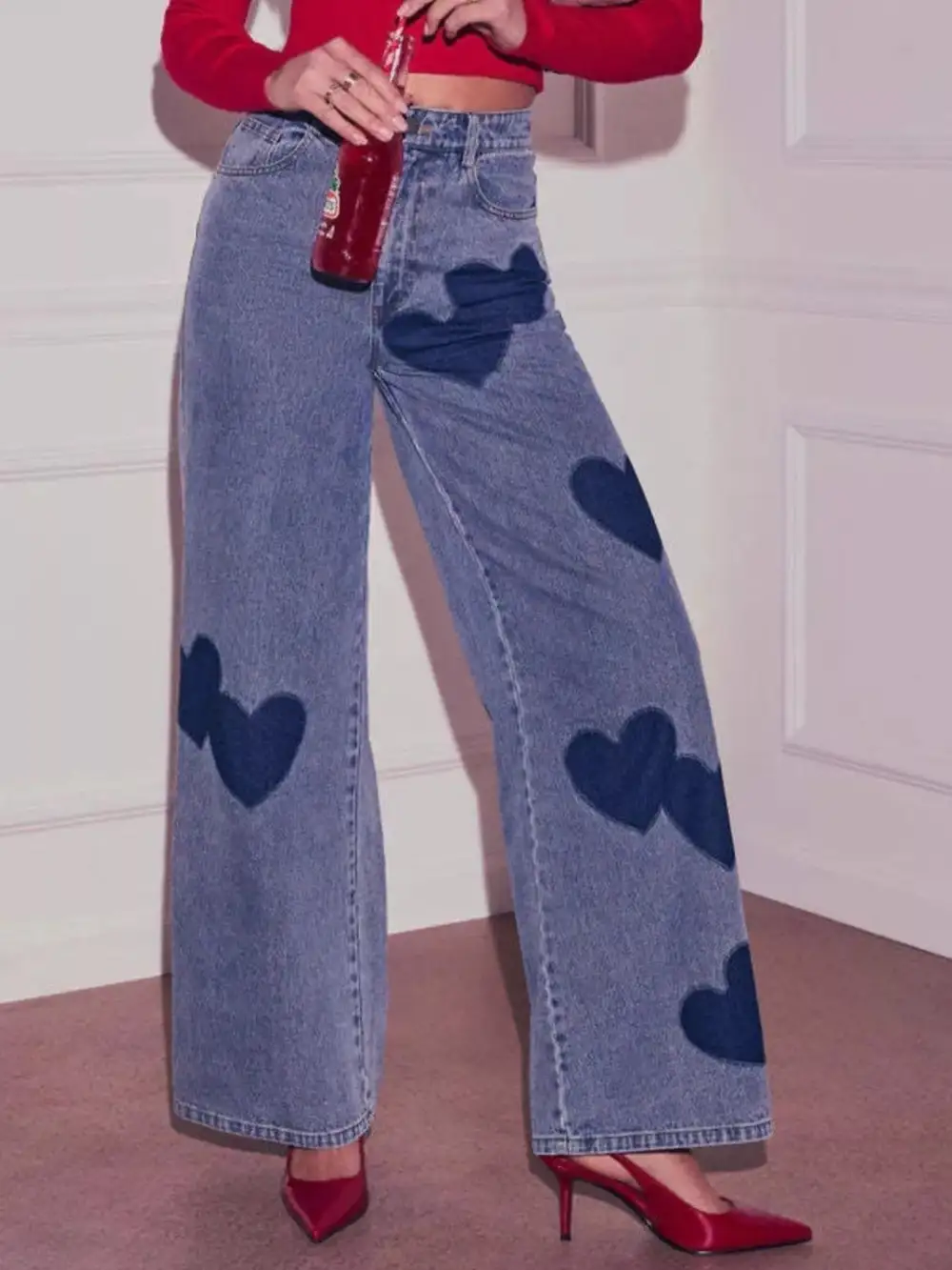 Women' Heart High Waist Wide Leg Jeans & Curvy Fits